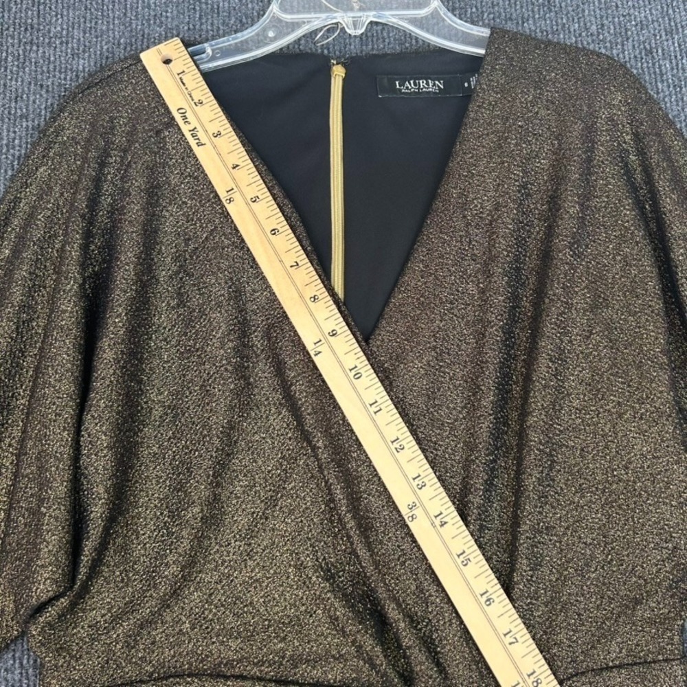 Lauren Ralph Lauren Black Label Gold Metallic Jacquard Dress Size 6 City Party - Picture 5 of 16